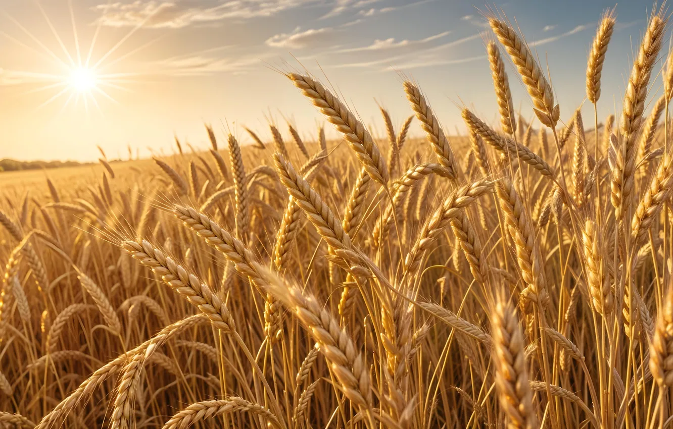 Photo wallpaper wheat, field, the sun, bread