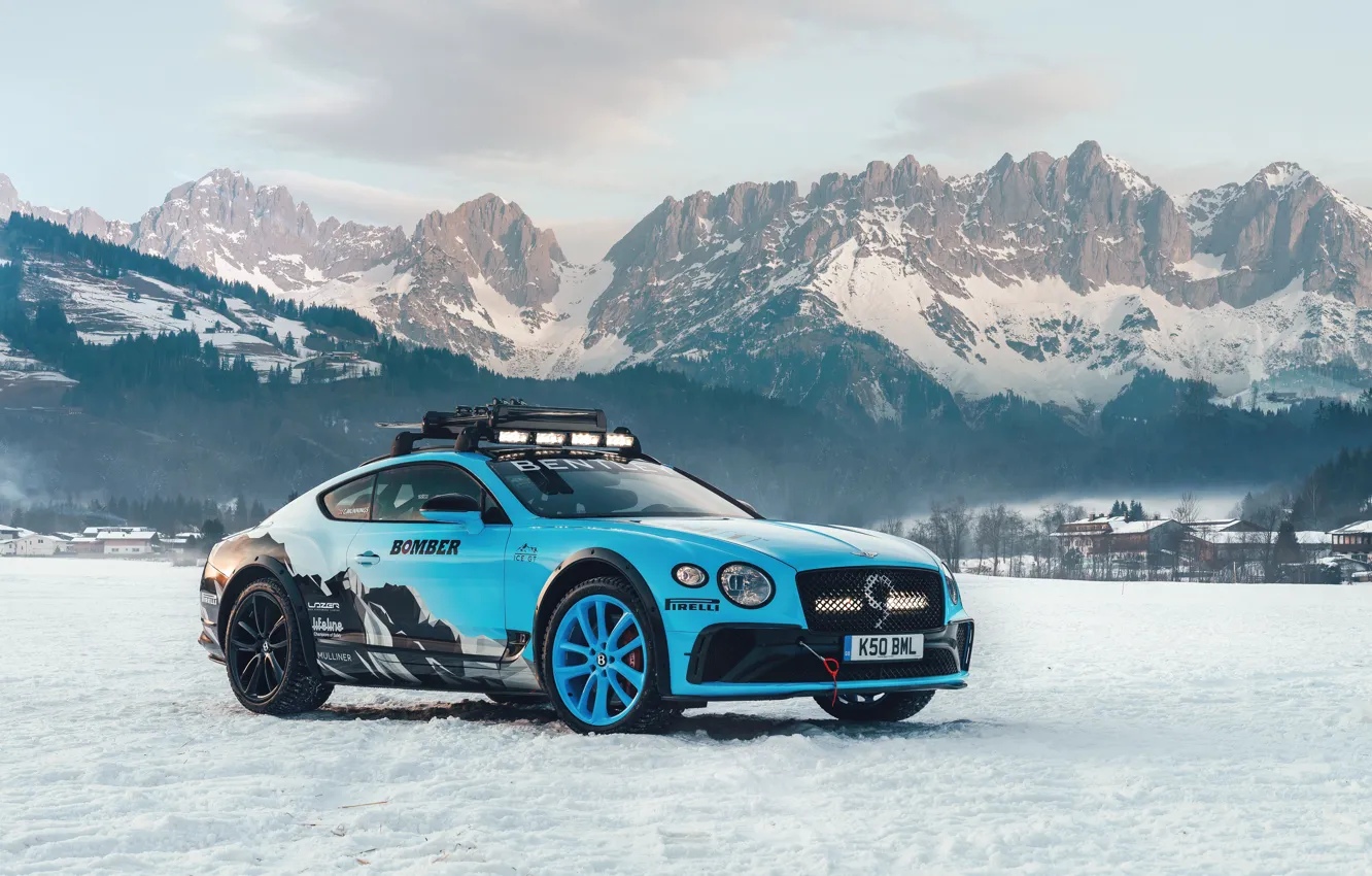 Photo wallpaper snow, mountains, Bentley, Continental, Bentley Continental, Bentley Continental GT, 2020