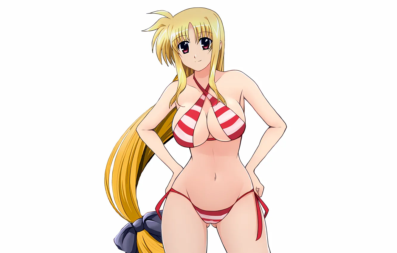 Photo wallpaper girl, sexy, cleavage, long hair, boobs, anime, beautiful, ponytail