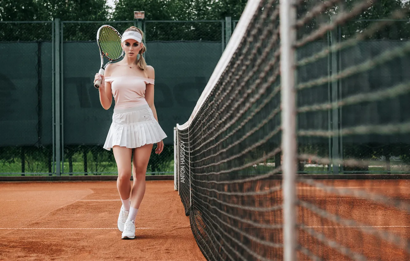 Photo wallpaper mesh, skirt, racket, tennis, Anton Kharisov, Katrin Sarkozy