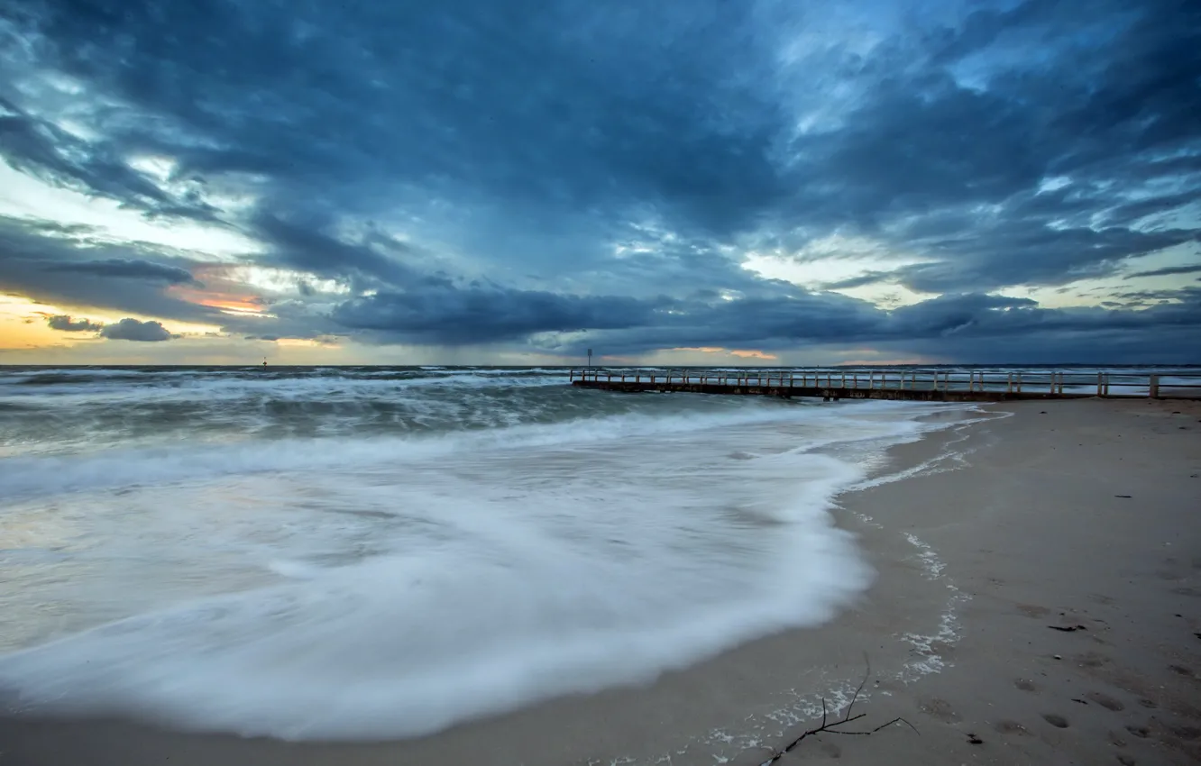 Photo wallpaper sunset, clouds, Port Phillip Bay, Chelsea Pier