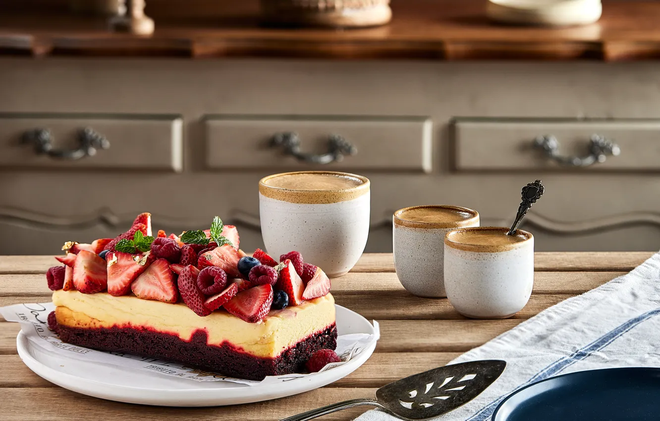 Photo wallpaper berries, strawberry, pie, dessert