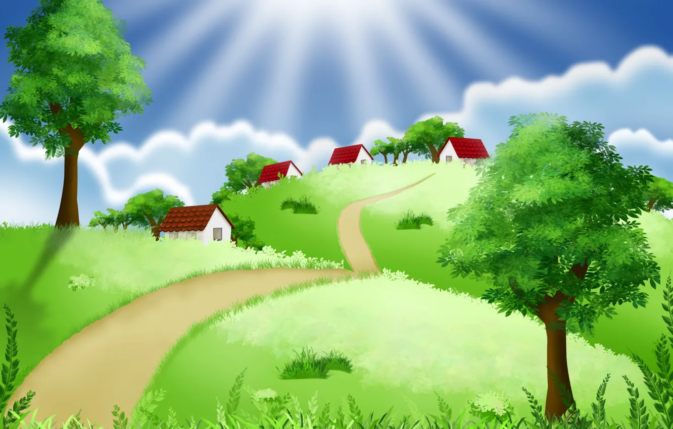 Photo wallpaper road, summer, the sky, trees