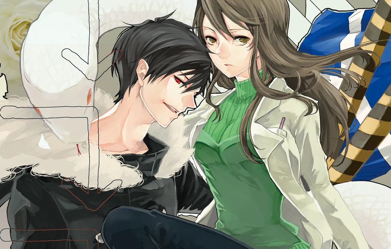 Photo wallpaper girl, smile, indifference, guy, Durarara, Durarara, Of Izaya Orihara