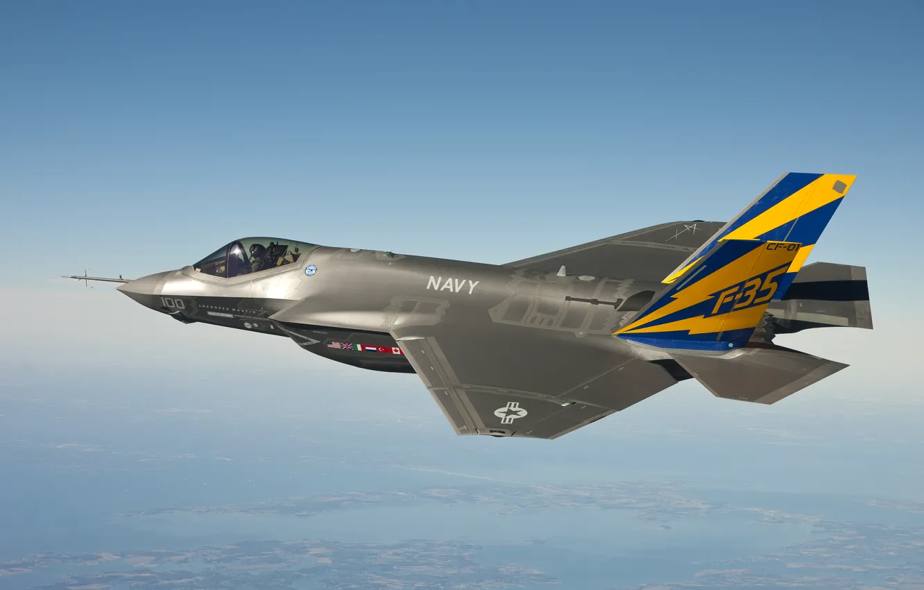 Photo wallpaper the plane, height, fighter, F-35