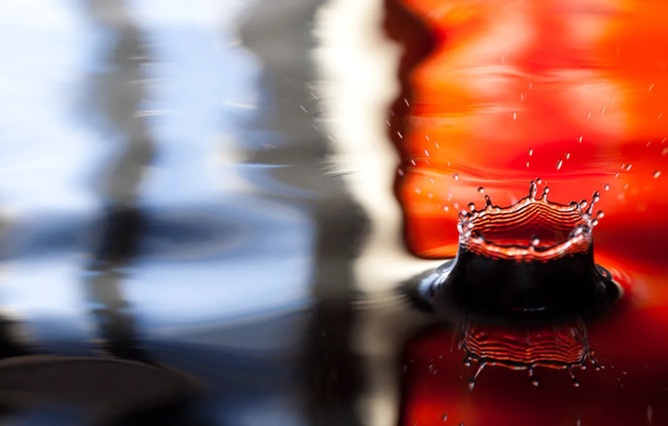 Photo wallpaper water, drops, blue, red, abstraction