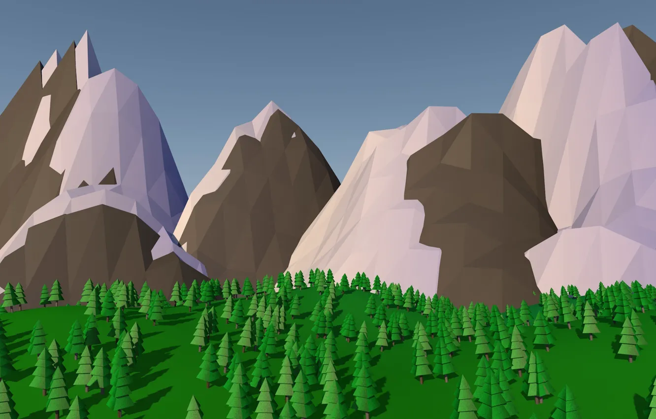Photo wallpaper trees, mountains, lowpoly