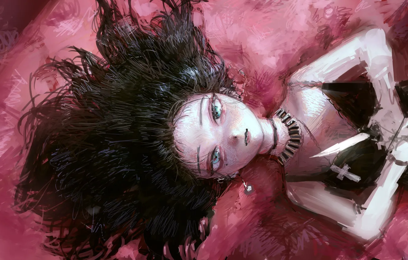 Photo wallpaper cross, knife, black dress, baby, depression, Suicide, tears are streaming down my cheeks