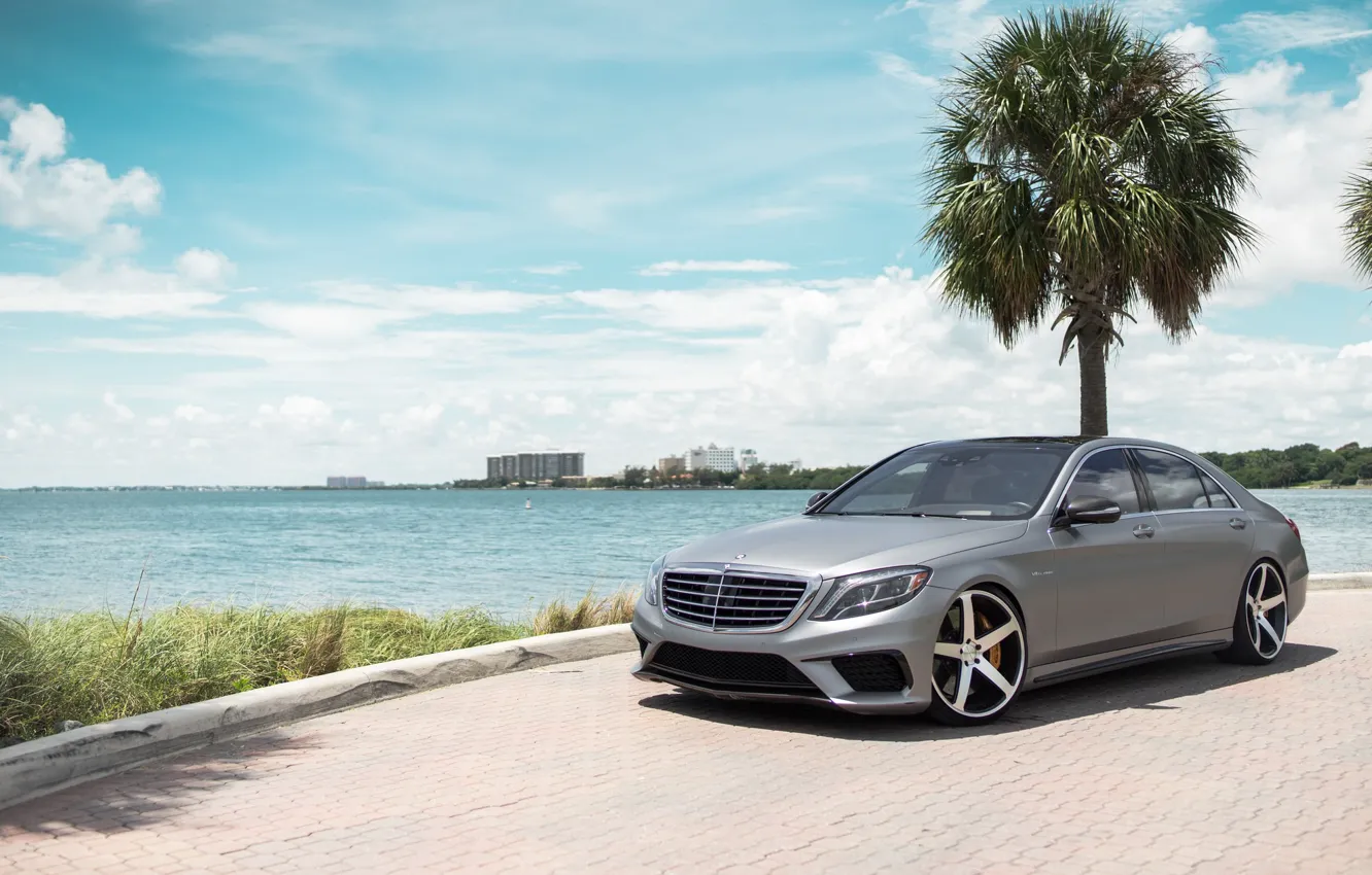 Photo wallpaper Mercedes, Beach, AMG, Water, BiTurbo, Silver, S65, W222