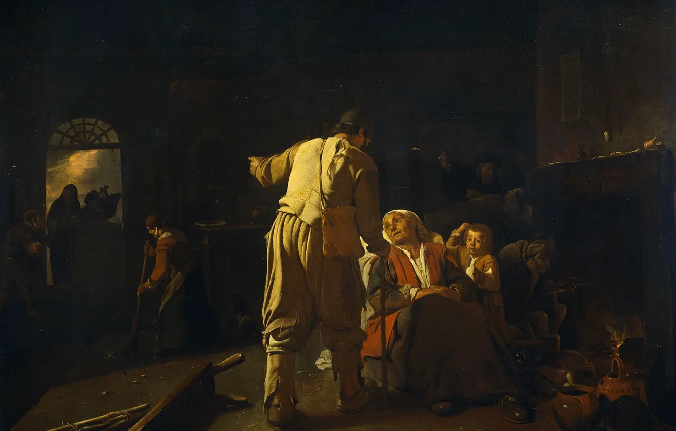 Photo wallpaper oil, picture, canvas, Michael Swerts, 1652, Michael Sweerts, Visiting the sick