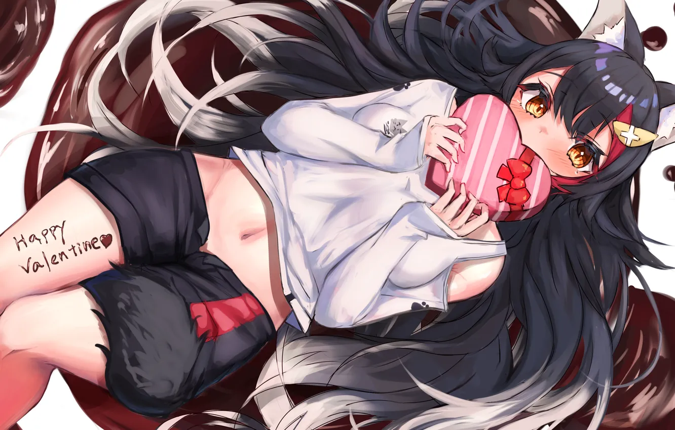 Photo wallpaper girl, chocolate, Valentine's day, Virtual youtuber, Mio Ookami, Holo no Graffiti, HoloLive