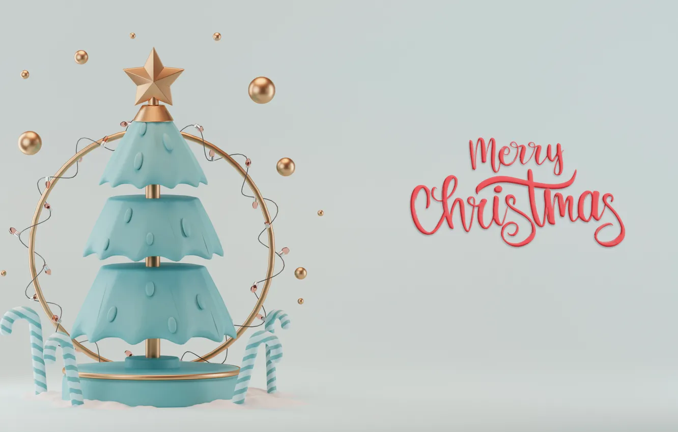 Photo wallpaper stars, balls, circles, rendering, the inscription, new year, Christmas, cane