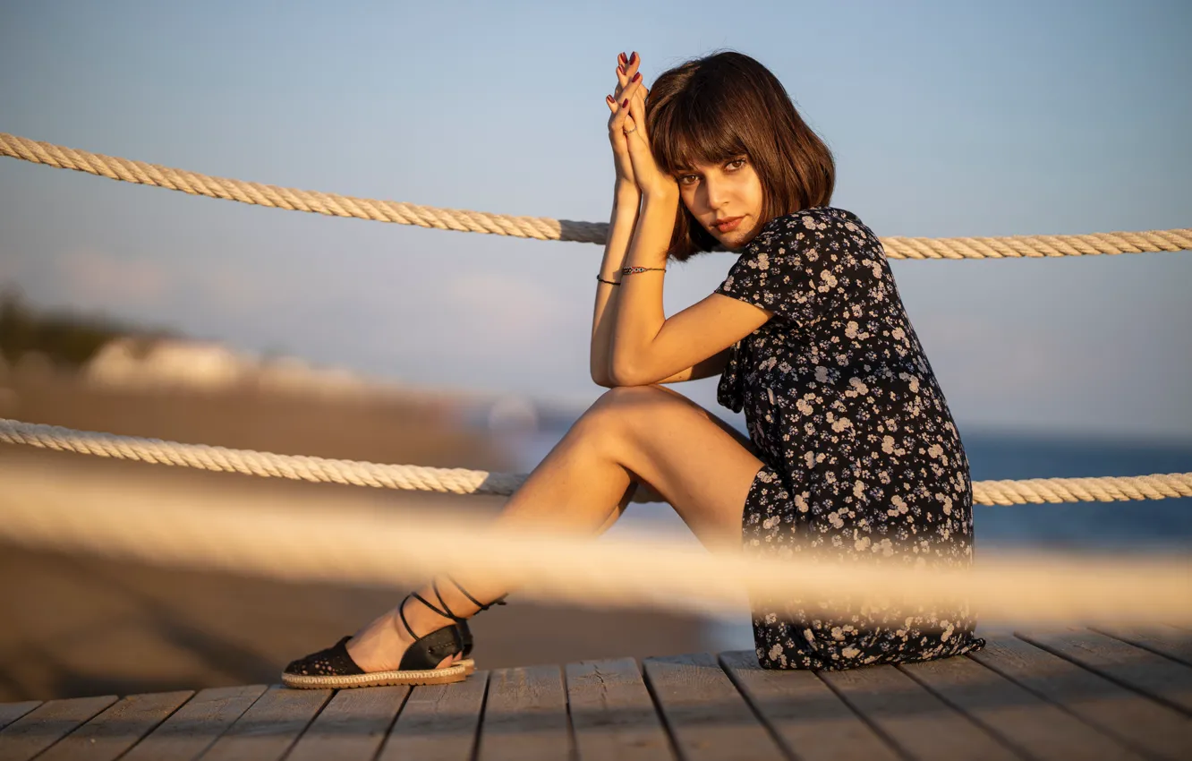 Photo wallpaper summer, reverie, pose, rope, summer, brown eyes, brown eyes, pose