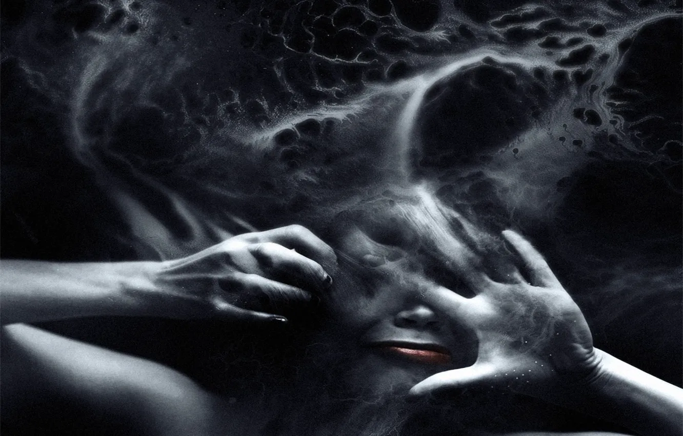 Photo wallpaper face, hands, blur