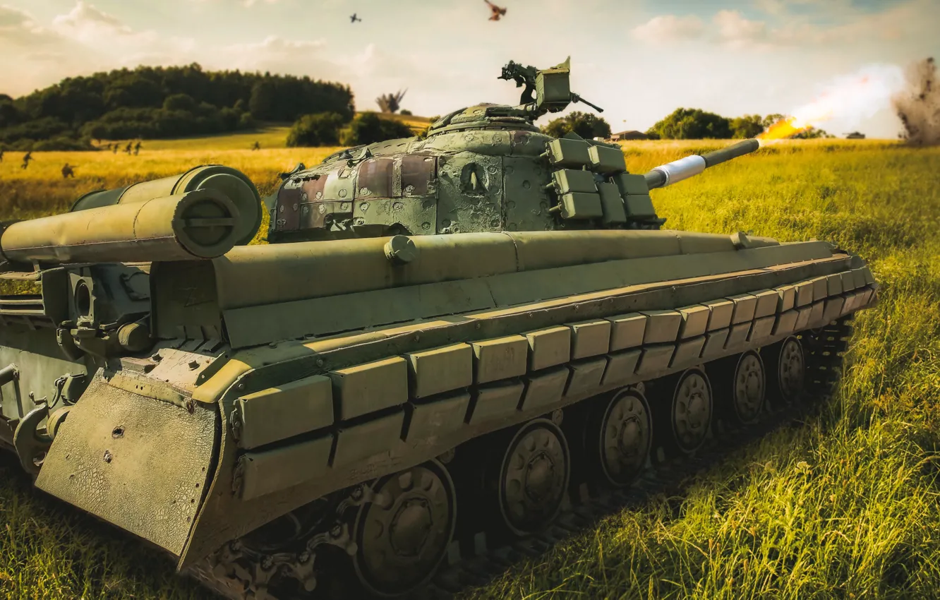 Photo wallpaper army, tank, USSR, the battle, battlefield, offensive, tank battle