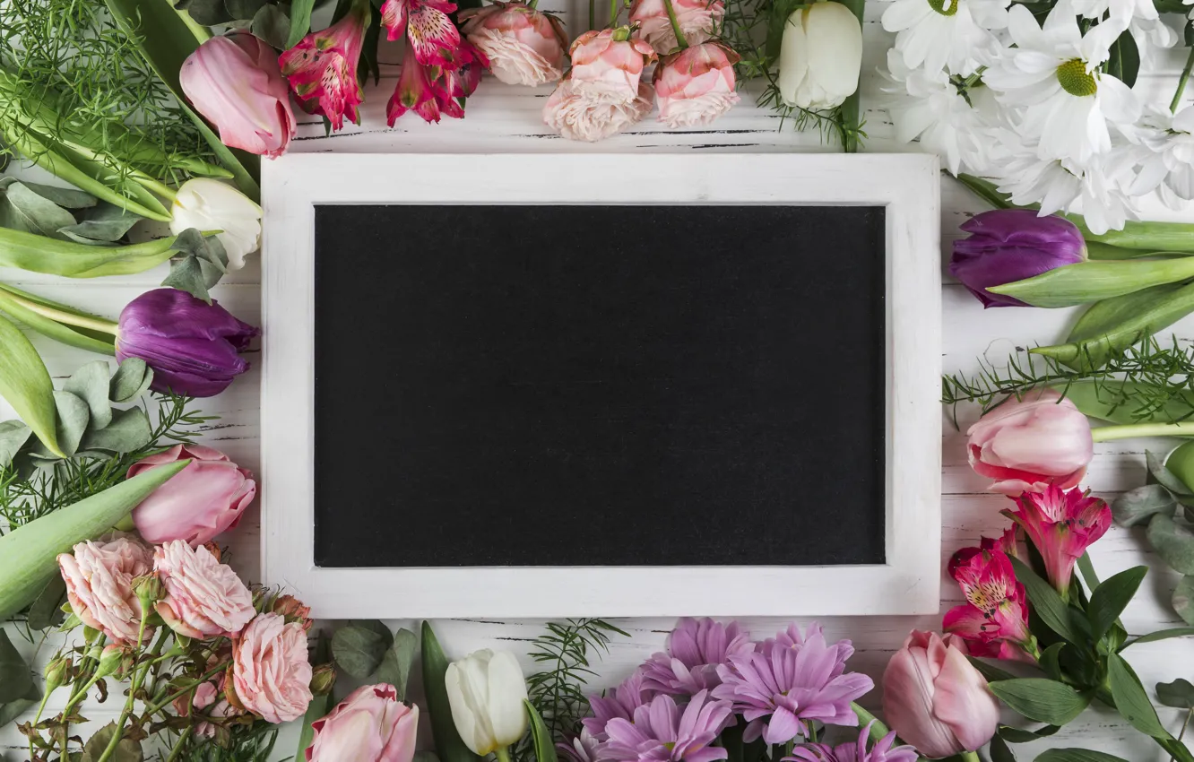 Photo wallpaper flowers, roses, frame, colorful, tulips, flowers, beautiful, tulips