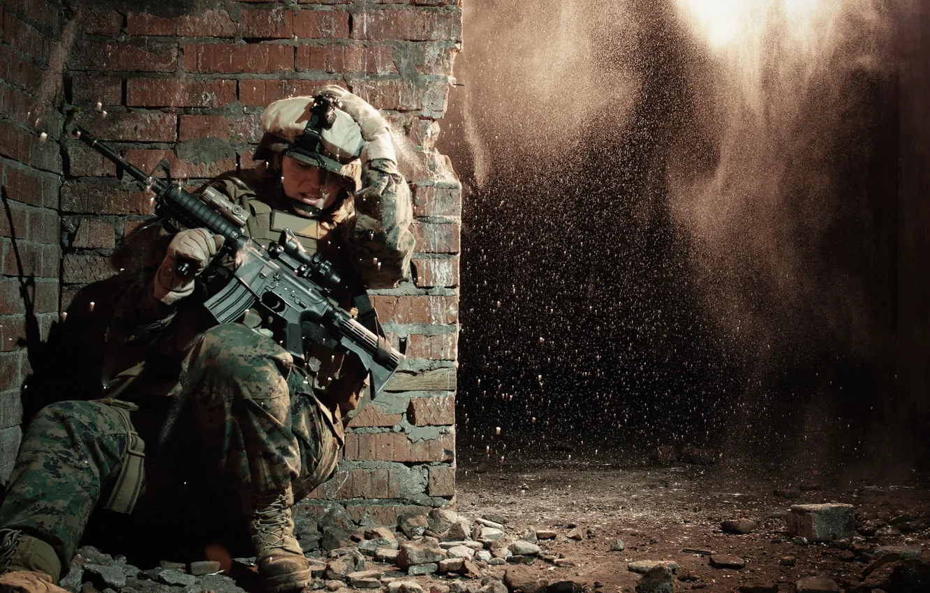 Photo wallpaper explosion, wall, United States, soldier, protective equipment, Special Operations, Marine Corps Forces