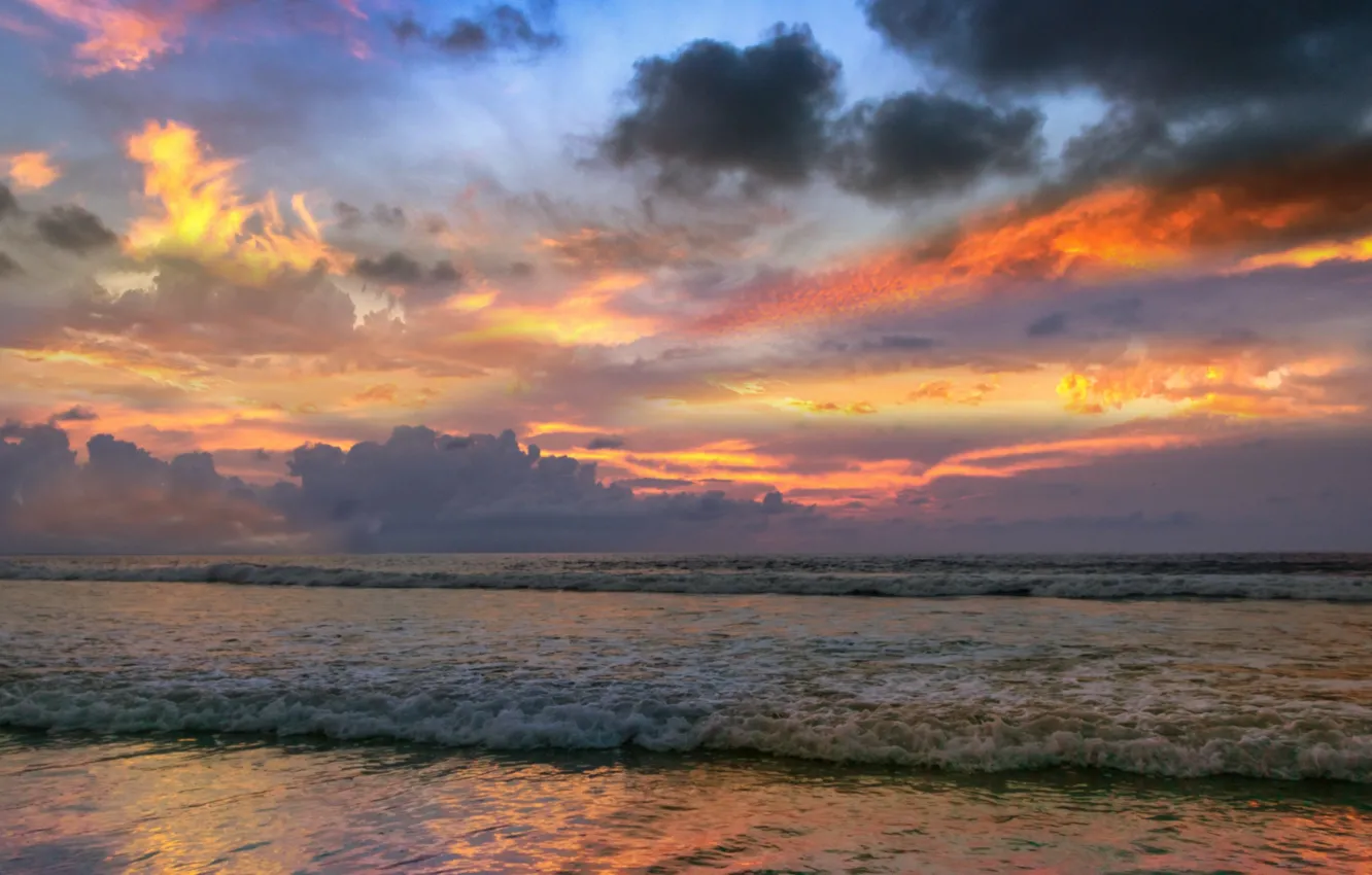 Photo wallpaper sea, wave, the sky, the evening, dawn