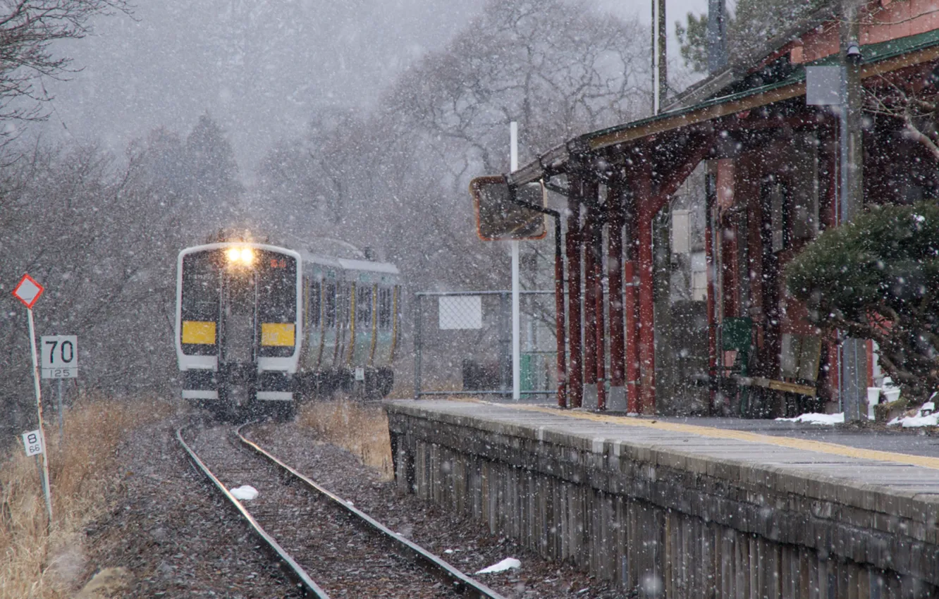 Photo wallpaper snow, train, Japan, Keith, The Azuma, Prefecture Fakusima
