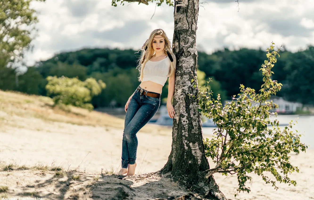 Photo wallpaper look, the sun, landscape, nature, pose, model, portrait, jeans