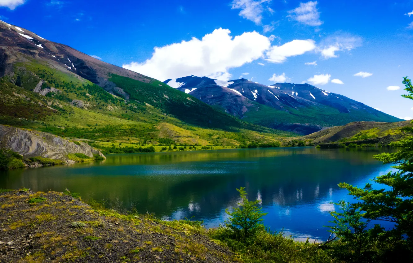 Photo wallpaper clouds, mountains, lake, Argentina, Patagonia