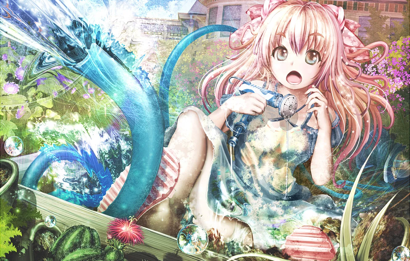 Photo wallpaper water, flowers, dress