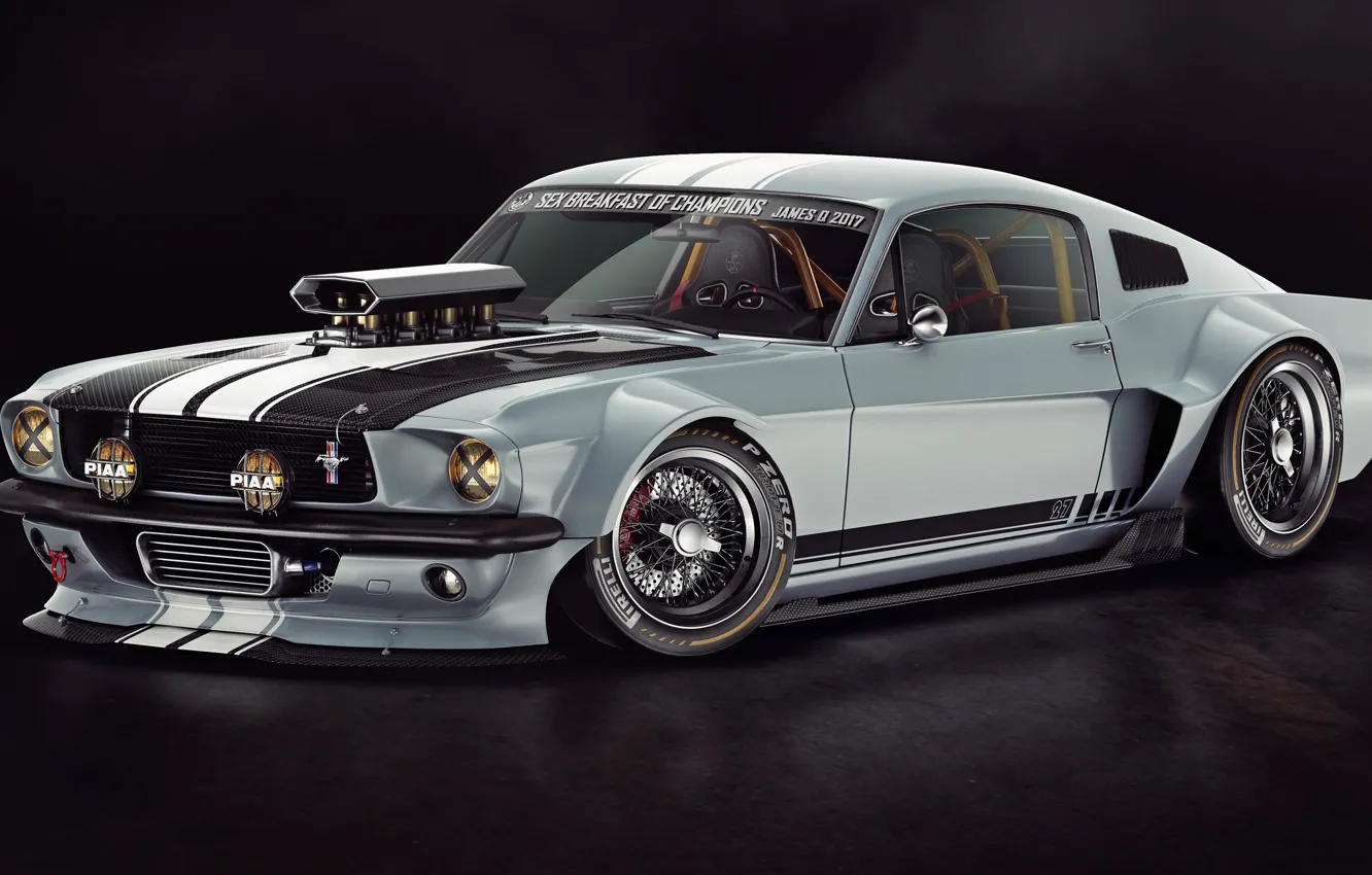 Photo wallpaper the dark background, Ford Mustang, 1965, Tuning, Ford Mustang, dark background