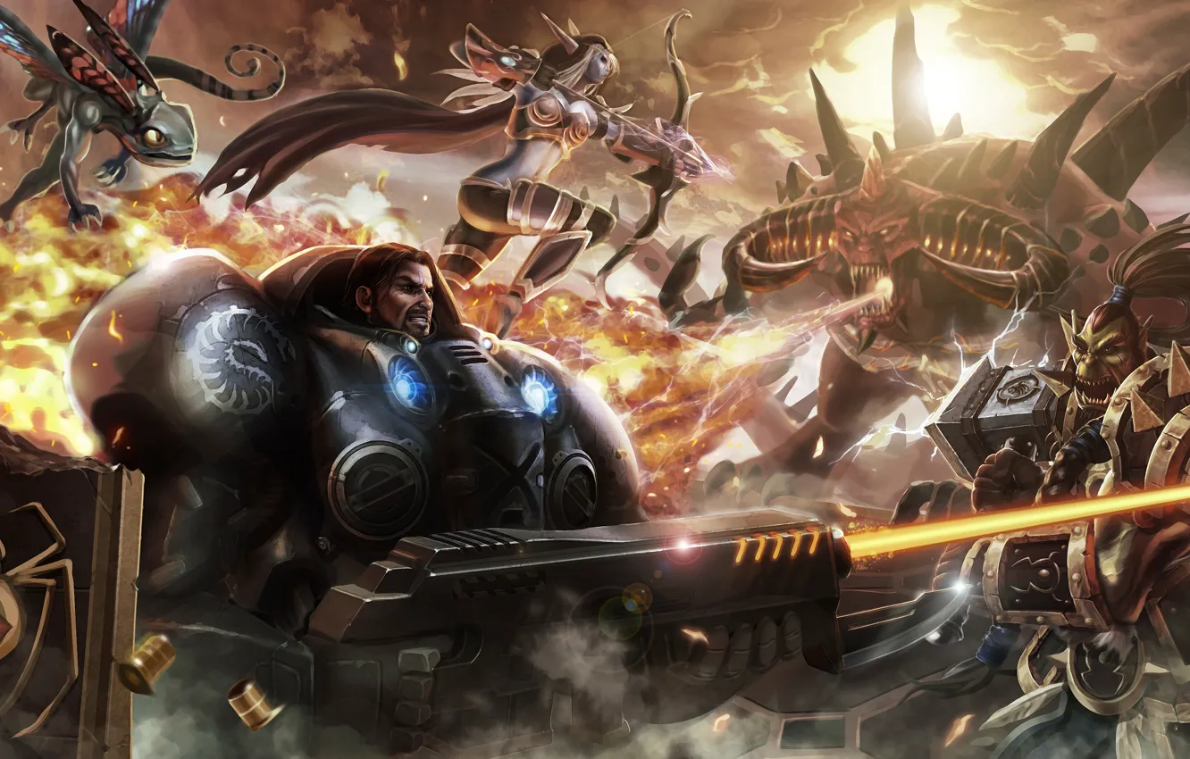 Photo wallpaper starcraft, diablo, warcraft, Jim Raynor, Thrall, Heroes of the Storm, Stitches, Brightwingt