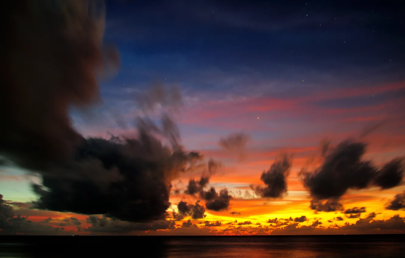 Photo wallpaper sea, the sky, clouds, sunset, tropics, horizon, The Maldives