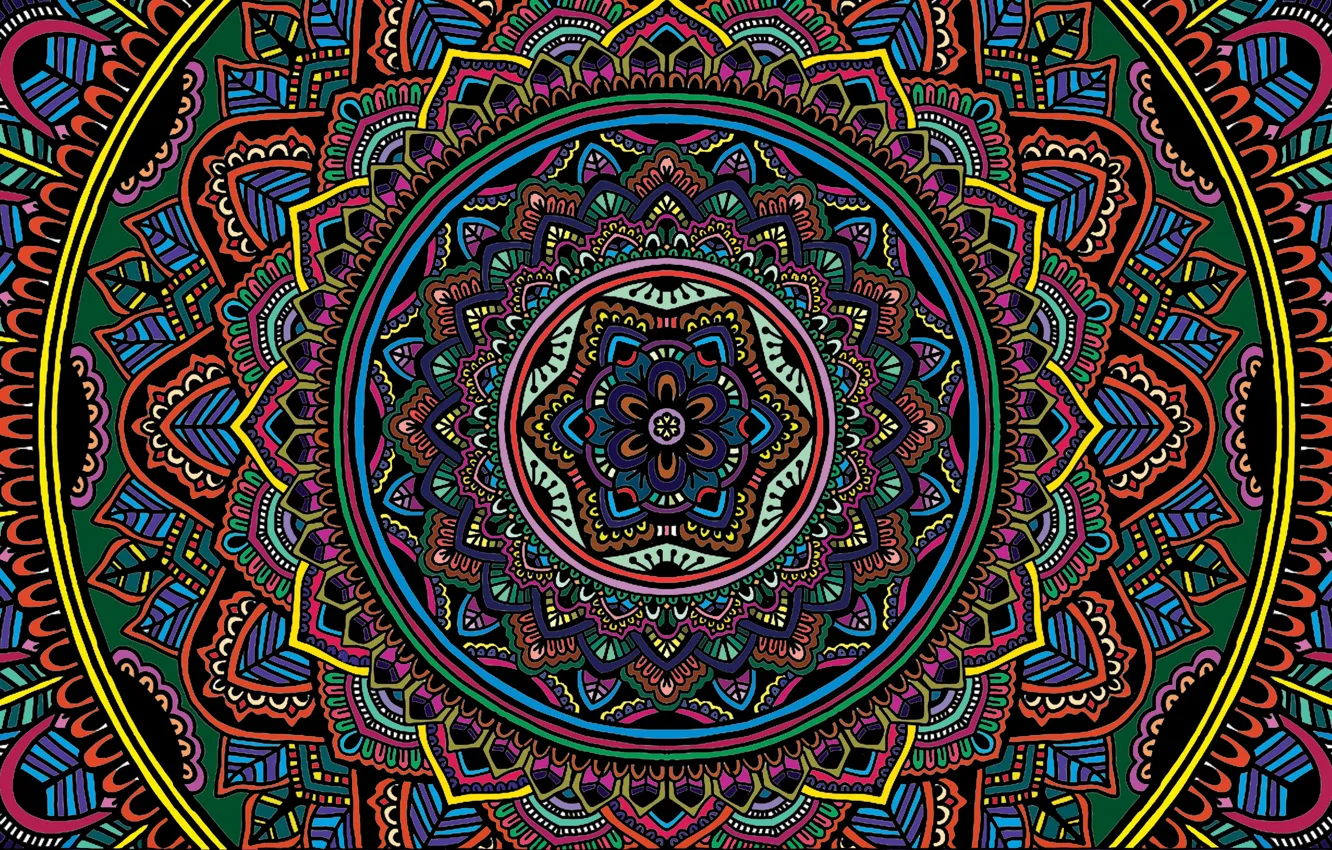 Photo wallpaper colorful, texture, color, selective coloring, Mandala