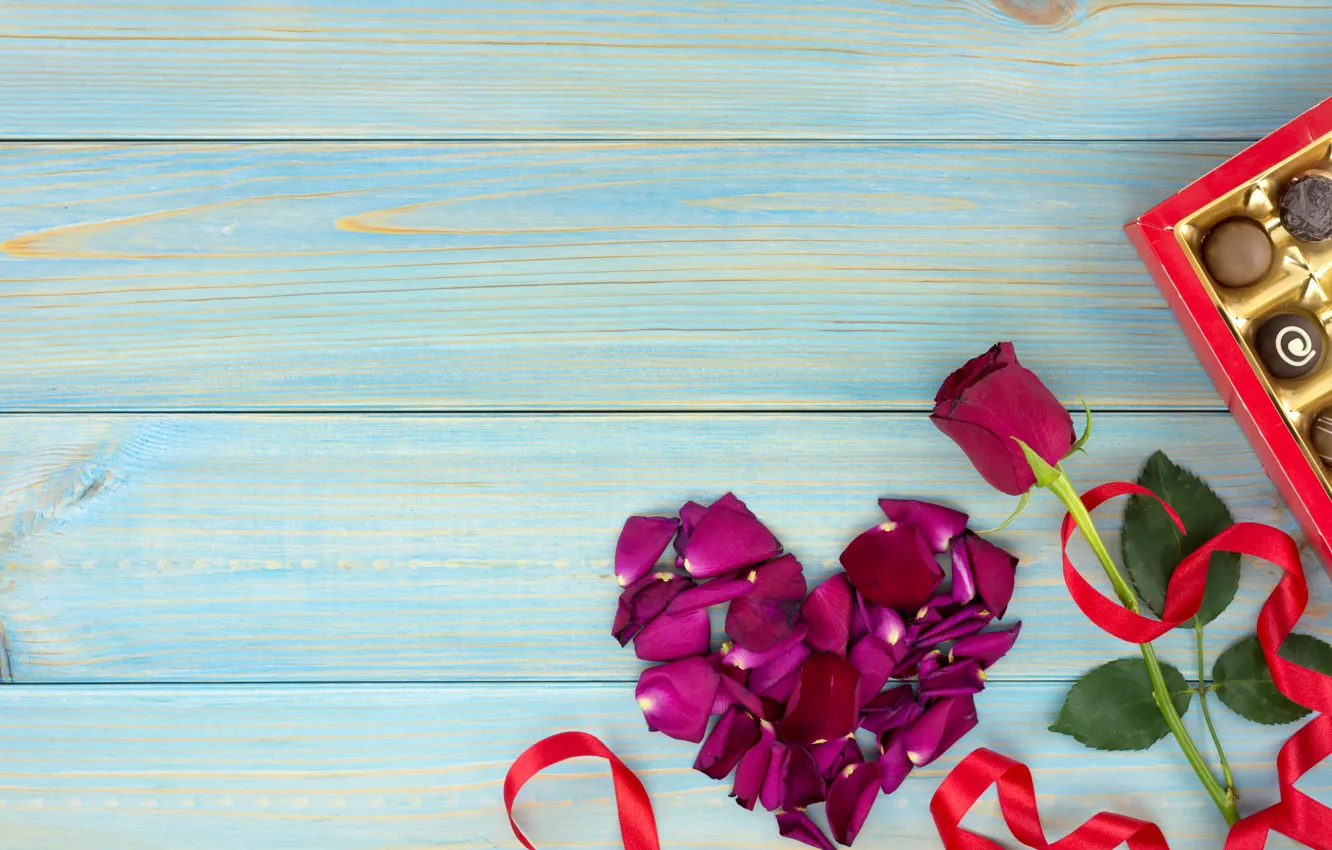 Photo wallpaper red, gift, heart, roses, petals, red, love, heart