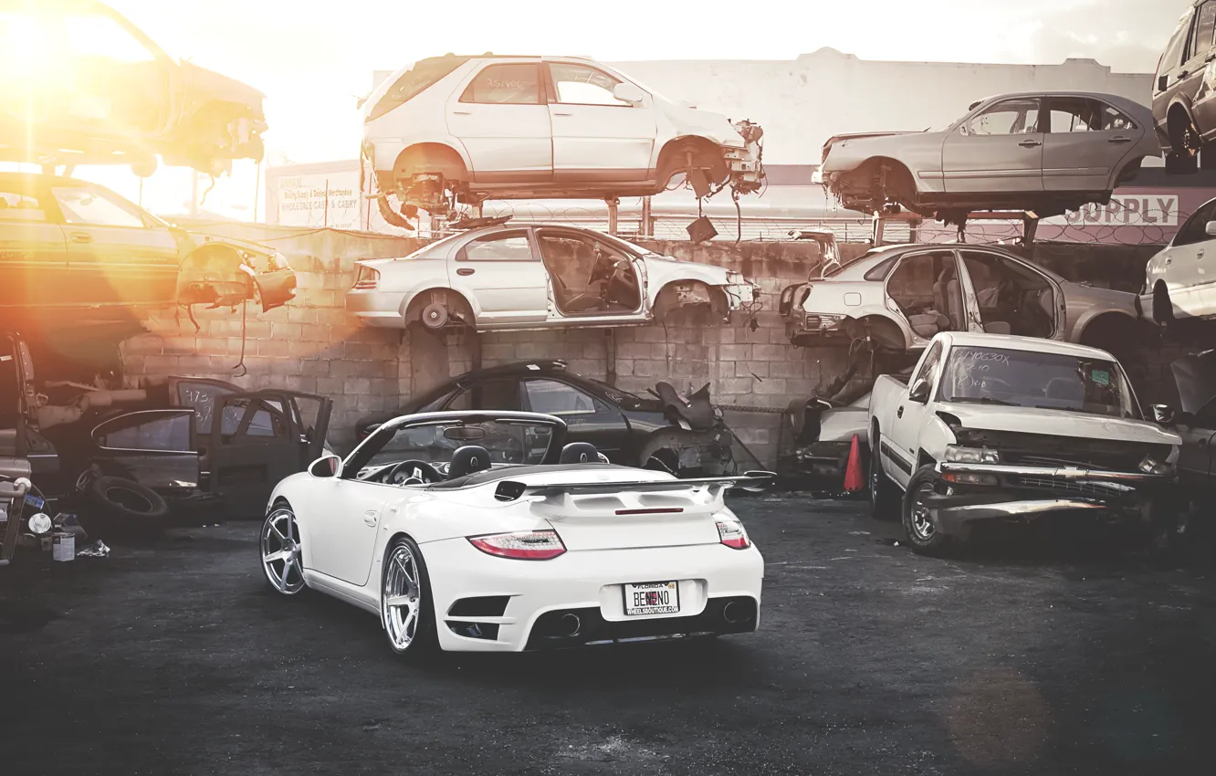 Photo wallpaper white, the sun, 911, Porsche, dump, white, Roadster, Porsche