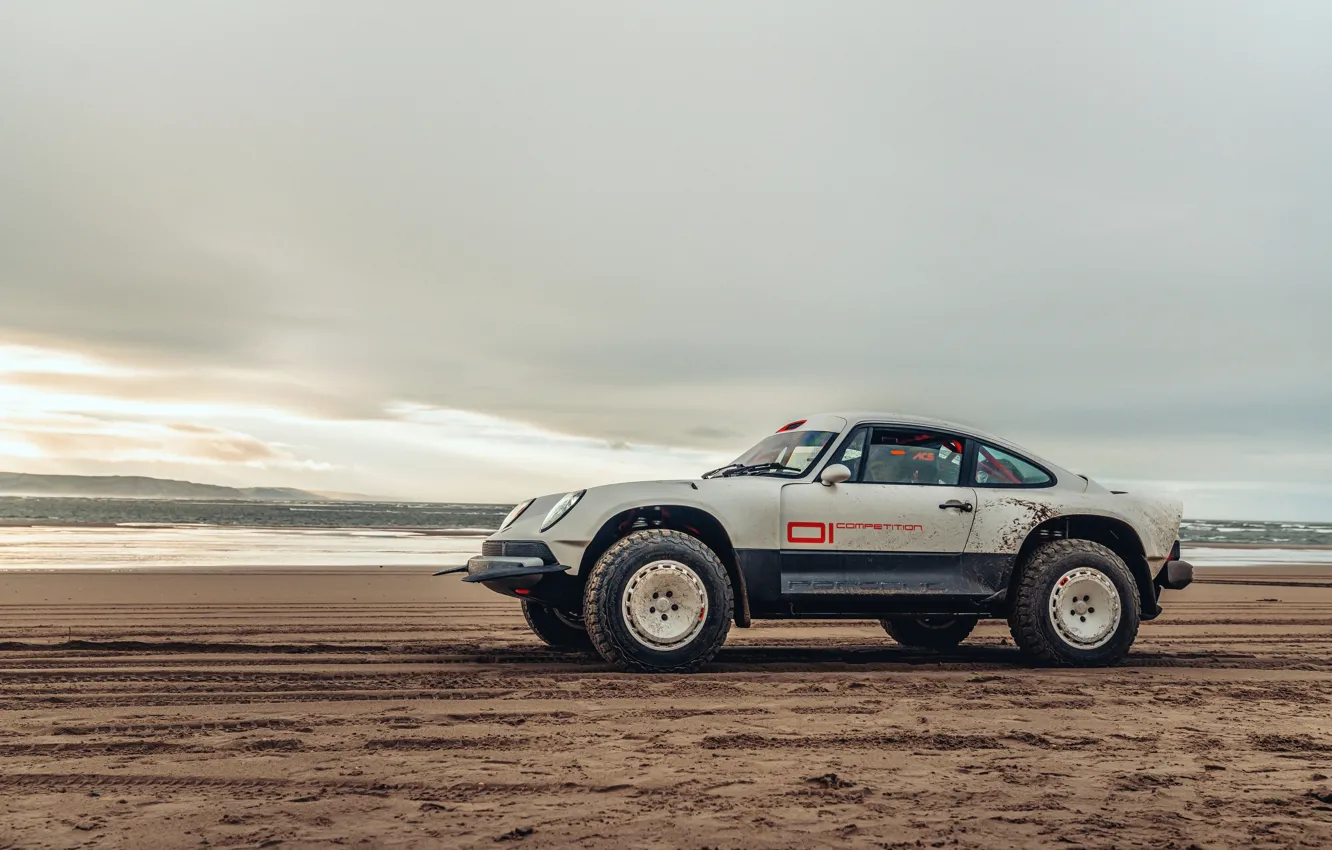 Photo wallpaper sand, beach, traces, shore, 911, Porsche, 964, AWD