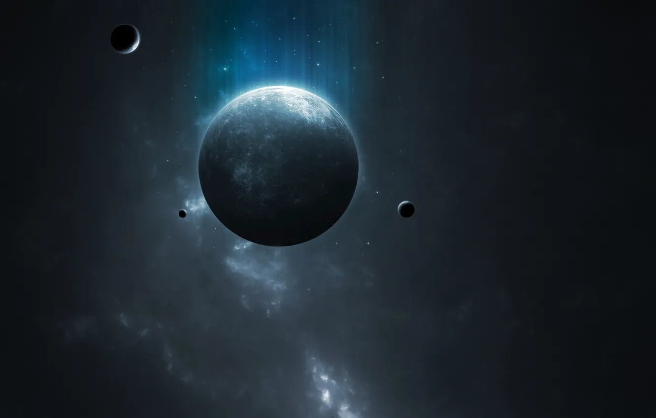 Photo wallpaper dark, light, blue, planet, sci fi