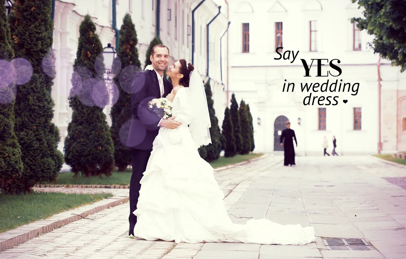 Photo wallpaper love, pair, Church, the bride, wedding, the groom