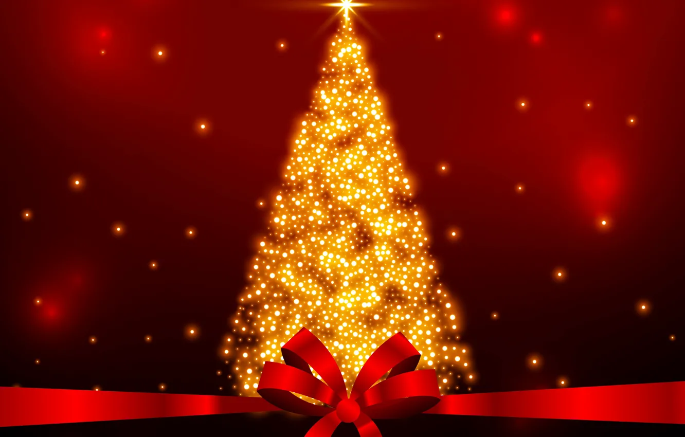 Photo wallpaper stars, decoration, gold, tree, new year, Christmas, golden, bow