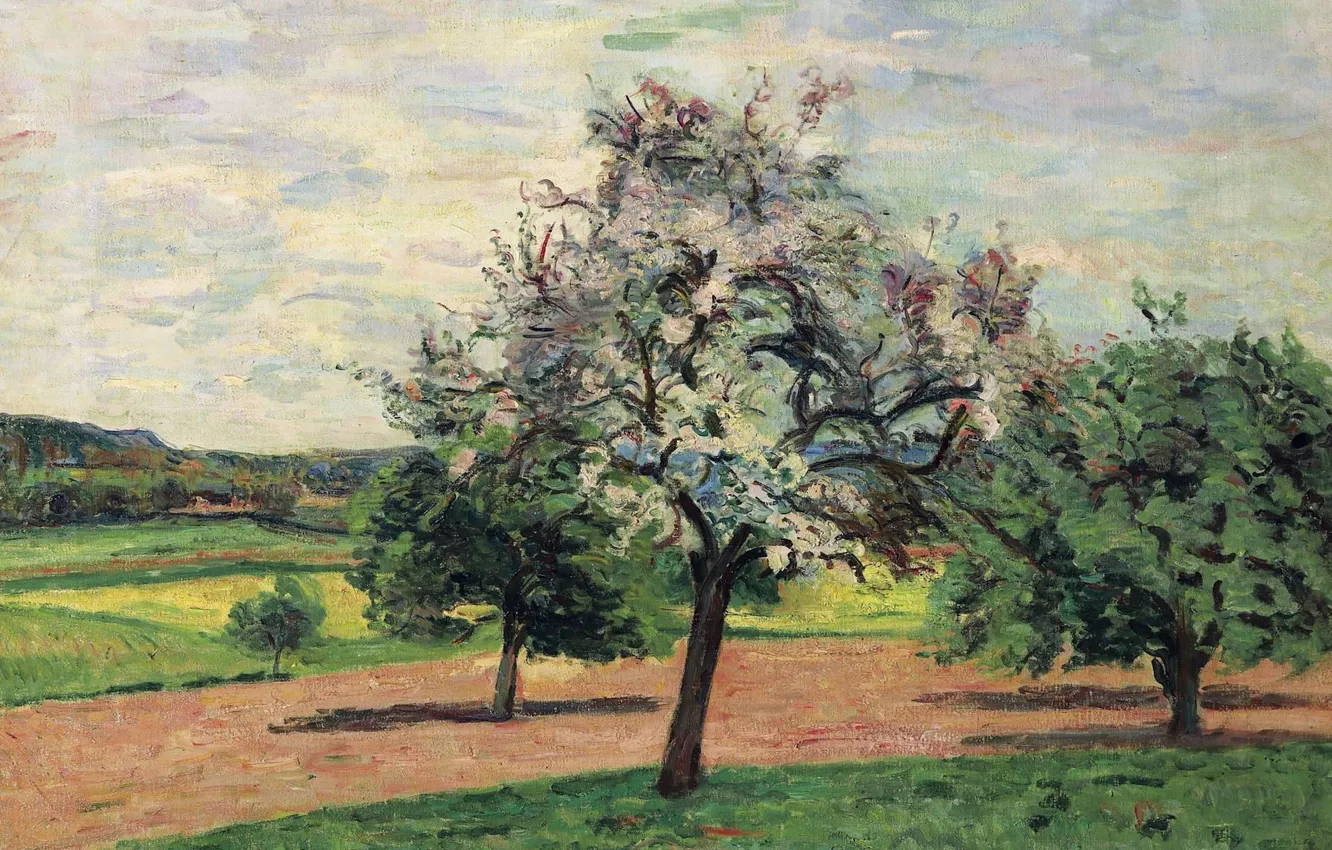 Photo wallpaper landscape, picture, impressionism, Arman Hyomin, Armand Guillaumin, Apple trees in Bloom. Ile-de-France