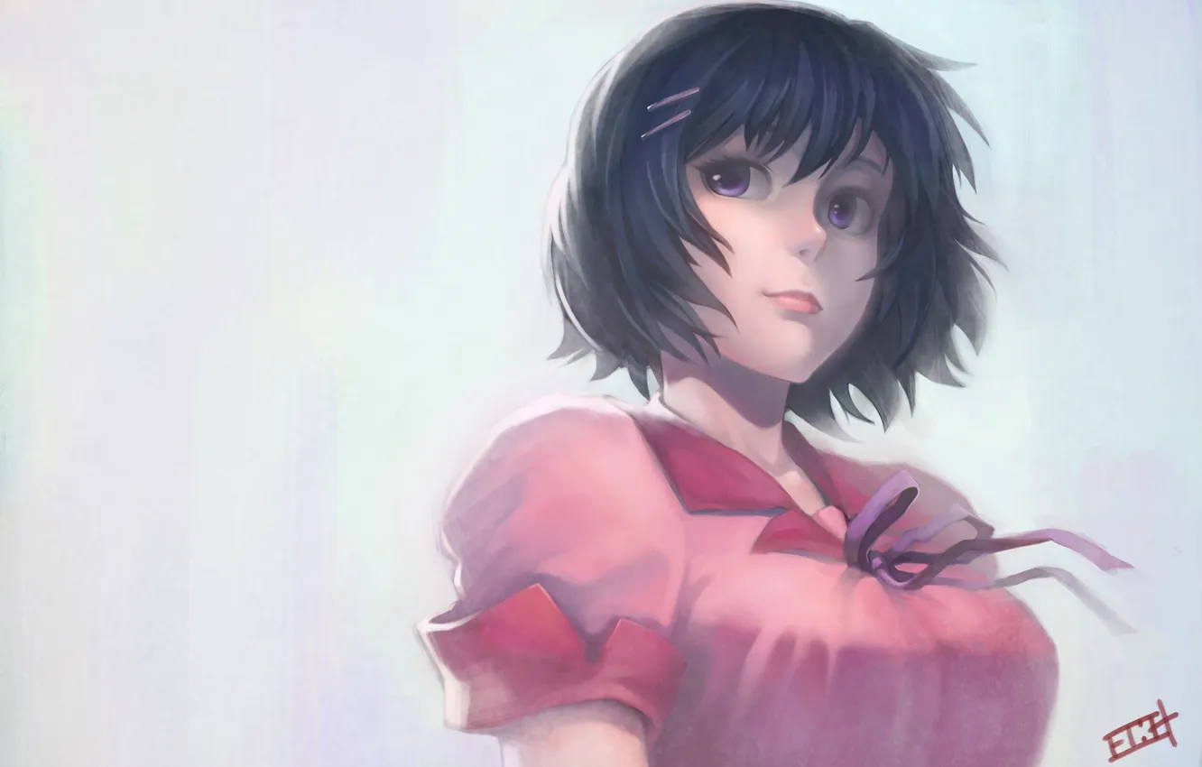 Photo wallpaper girl, smile, the wind, schoolgirl, art, bakemonogatari, gamerag, hanekawa tsubasa