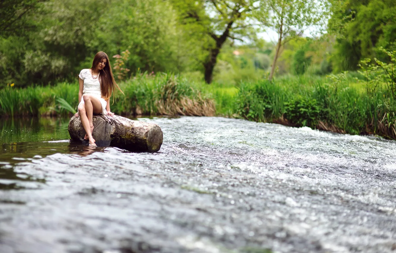 Photo wallpaper summer, girl, river, Daniela