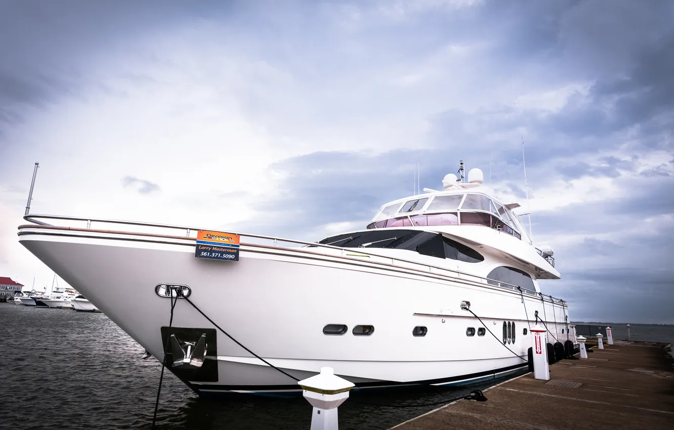 Photo wallpaper sea, yacht, pier, rope