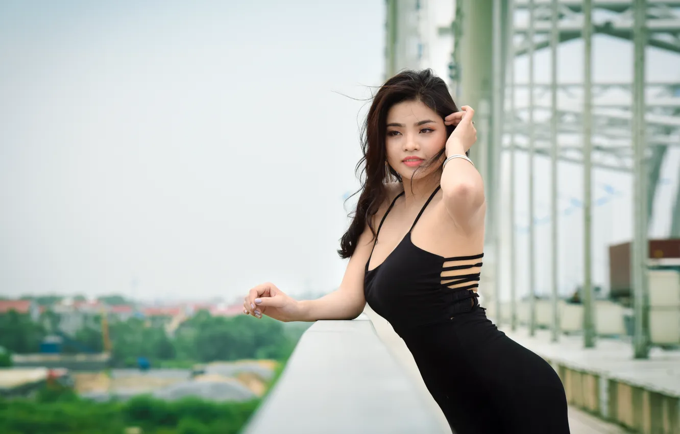 Photo wallpaper girl, face, the wind, hair, dress, Asian