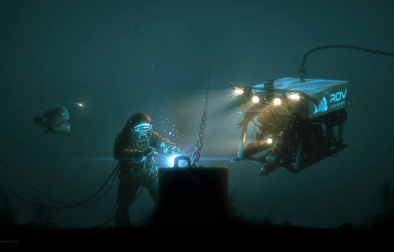 Photo wallpaper Water, Fish, Equipment, Work, Nikolai Lockert Of, ROV, Underwater vehicle, by Nikolai Lockertsen