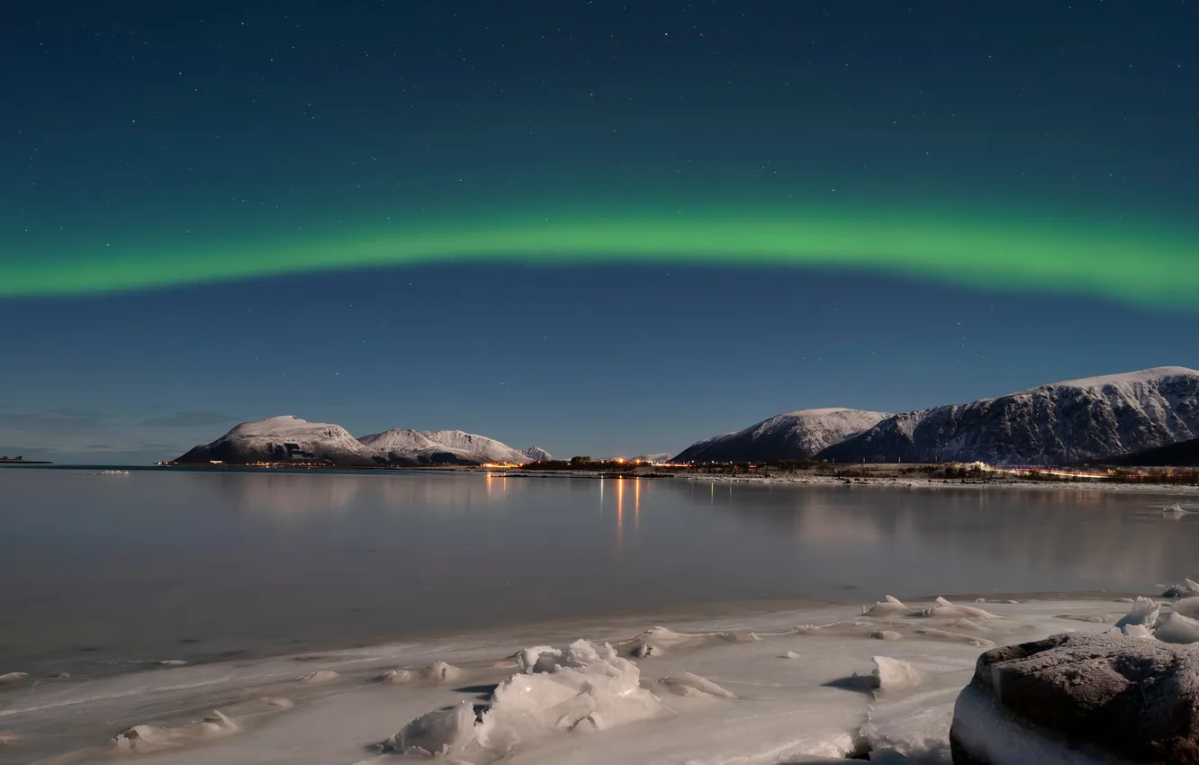 Photo wallpaper mountains, Norway, polar lights, The Lofoten Islands