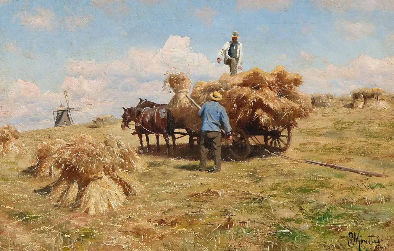 Photo wallpaper 1918, Danish painter, Peter Merk Of Menstad, Peder Mørk Mønsted, Danish realist painter, Harvesting in …