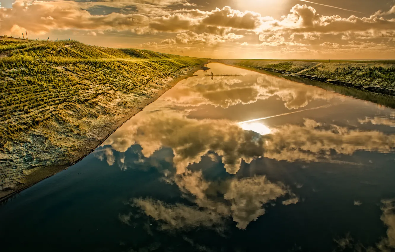 Photo wallpaper water, clouds, landscape, reflection, beautiful