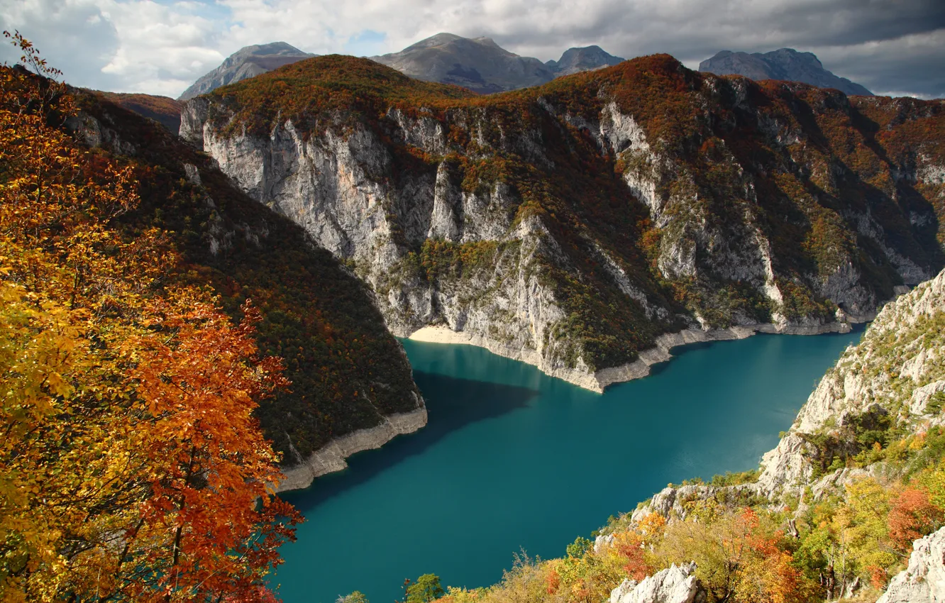 Photo wallpaper autumn, mountains, Montenegro, The Piva lake