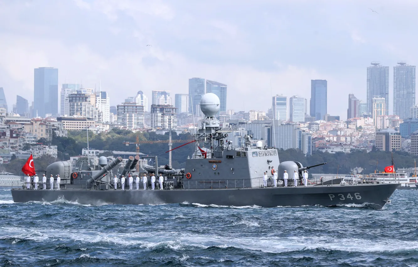 Photo wallpaper Turkish Navy, TCG Gurbet, rocket, boat