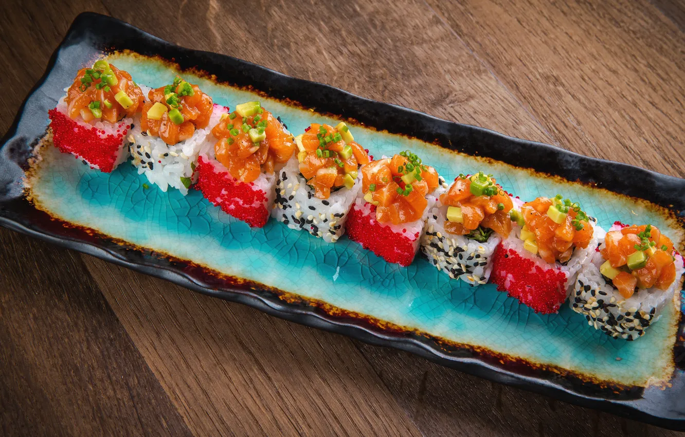 Photo wallpaper food, figure, caviar, rolls