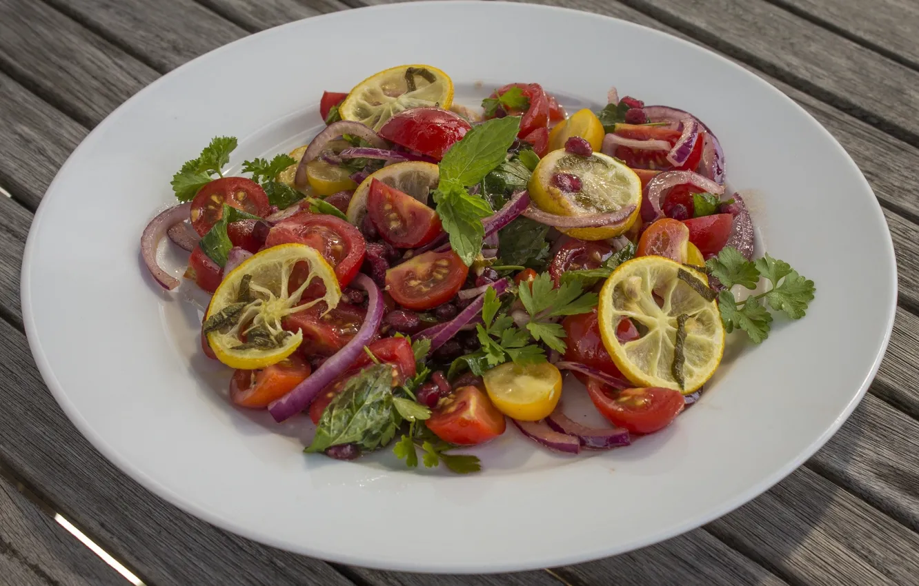 Photo wallpaper plate, dish, salad