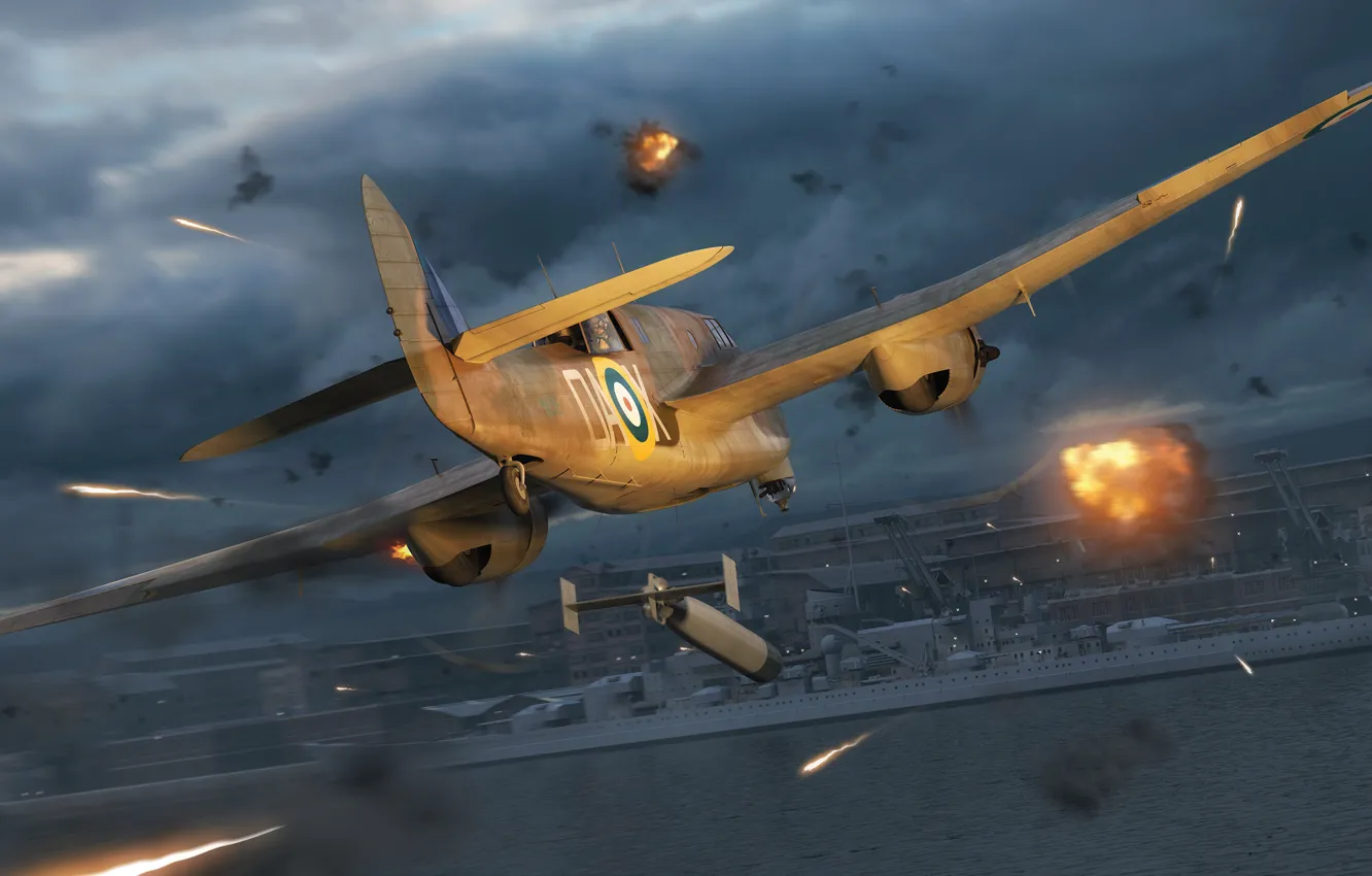 Photo wallpaper UK, bomber, RAF, torpedo, Adam Tooby, Bristol Beaufort Mk.I